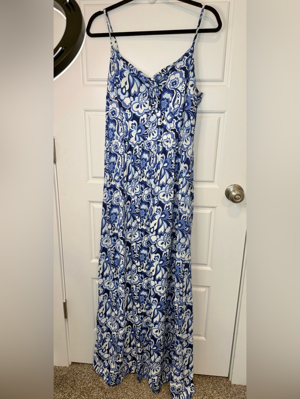 Gap Women's Maxi Dress Size L Blue Floral Sleeveless Sundress Rayon